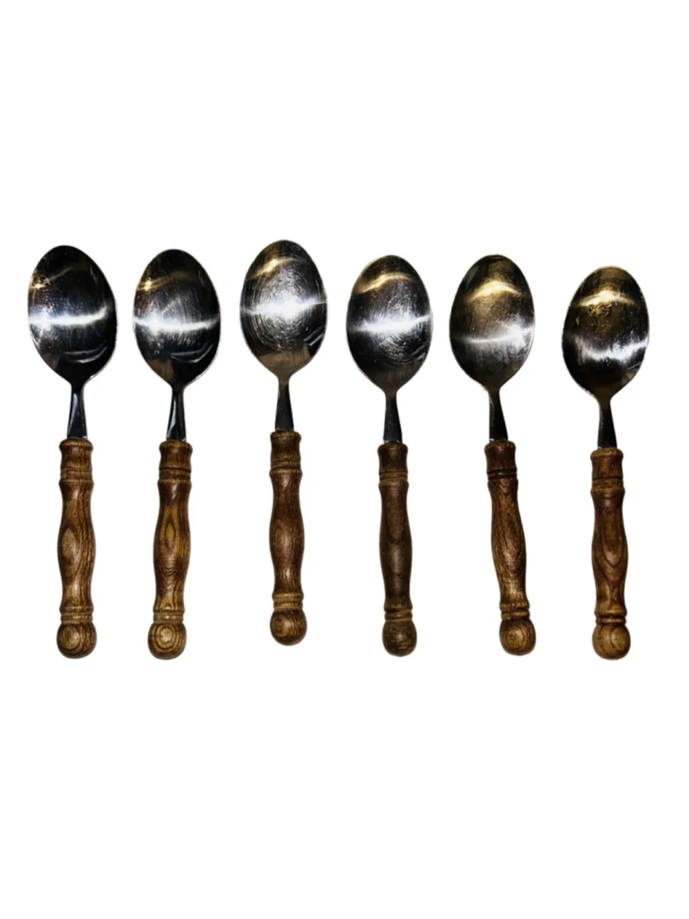 Vintage MCM Wooden Handle 24pc Flatware Set Wood & Stainless Cutlery - Picture 4 of 6